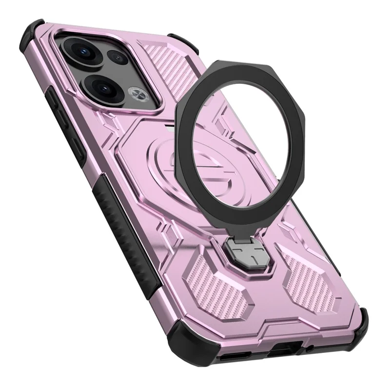 For Oppo Reno13 5G (Global) Magnetic Case Rotating Metal Kickstand PC + TPU Phone Back Cover - Pink-Cellmalls