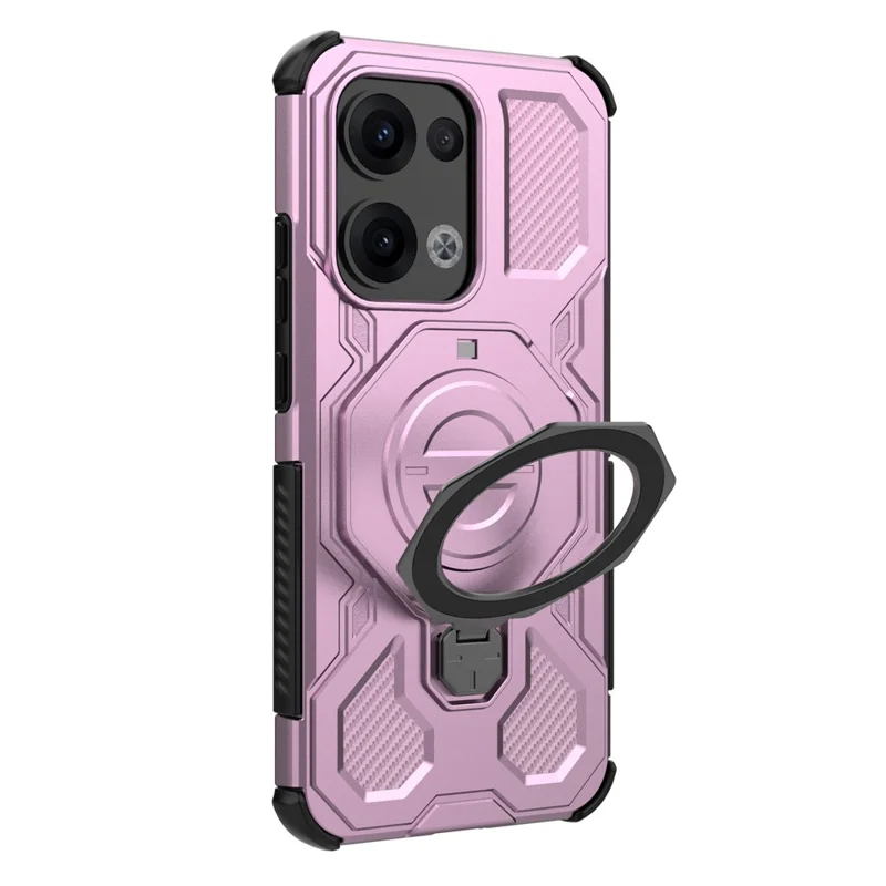 For Oppo Reno13 5G (Global) Magnetic Case Rotating Metal Kickstand PC + TPU Phone Back Cover - Pink-Cellmalls