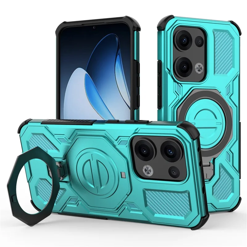 For Oppo Reno13 5G (Global) Magnetic Case Rotating Metal Kickstand PC + TPU Phone Back Cover - Pink-Cellmalls