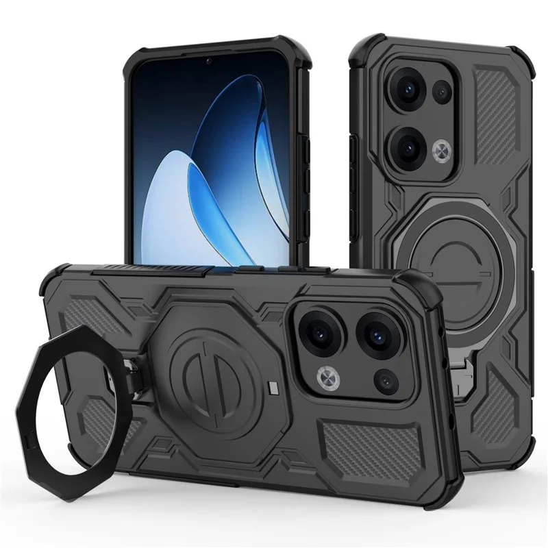 For Oppo Reno13 5G (Global) Magnetic Case Rotating Metal Kickstand PC + TPU Phone Back Cover - Pink-Cellmalls