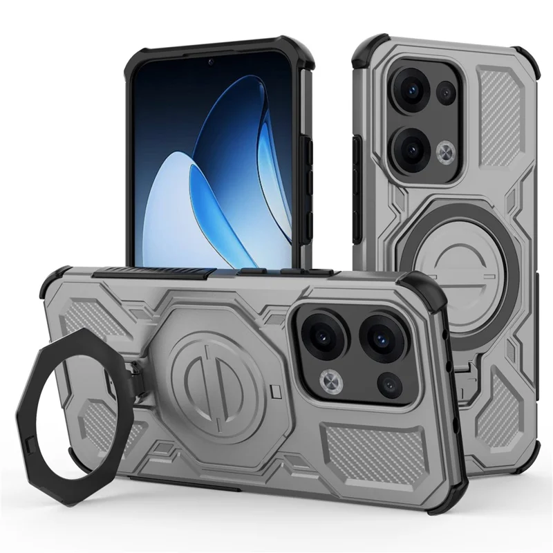 For Oppo Reno13 5G (Global) Magnetic Case Rotating Metal Kickstand PC + TPU Phone Back Cover - Pink-Cellmalls