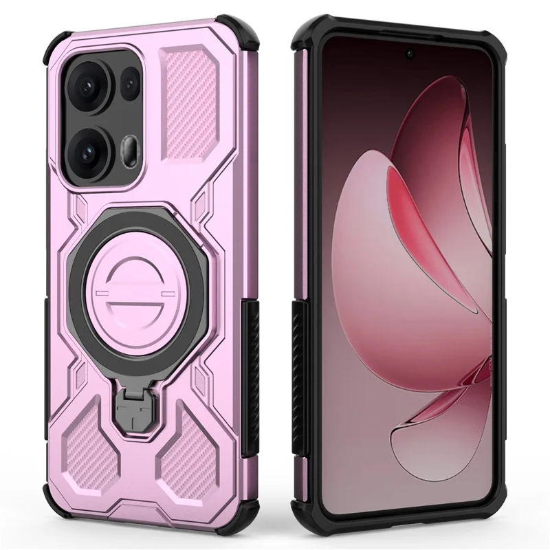 For Oppo Reno13 Pro 5G Magnetic Case Rotating Metal Kickstand PC + TPU Phone Back Cover - Pink-Cellmalls