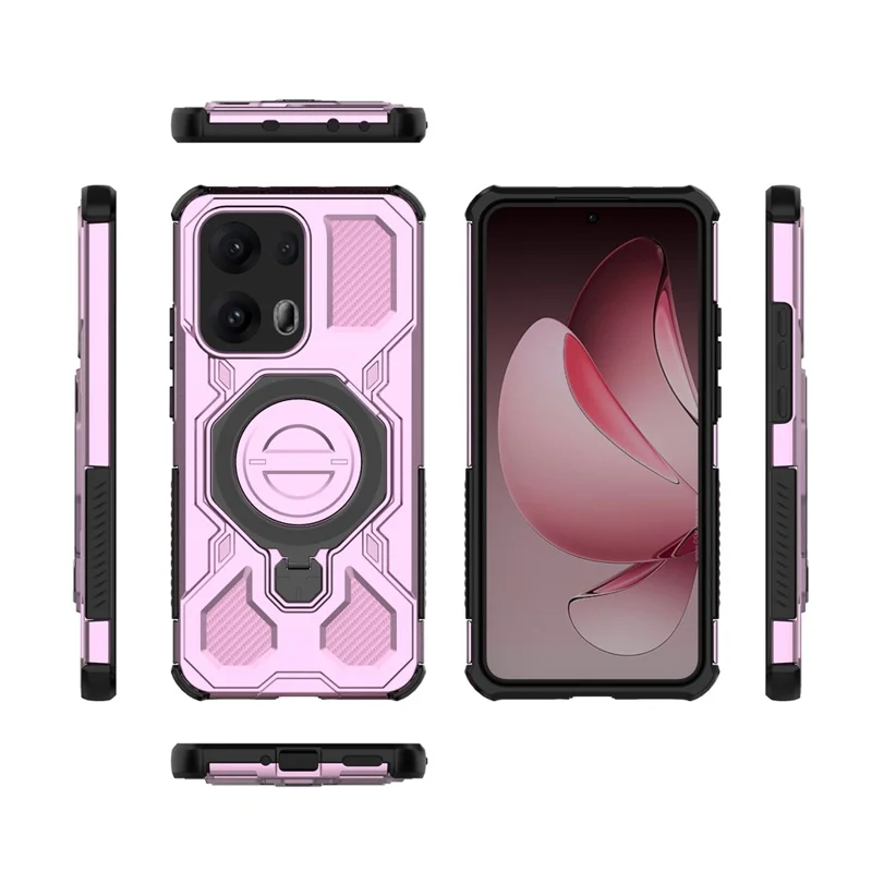 For Oppo Reno13 Pro 5G Magnetic Case Rotating Metal Kickstand PC + TPU Phone Back Cover - Pink-Cellmalls