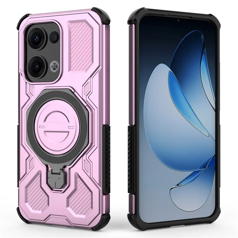 For Oppo Reno13 5G (Global) Magnetic Case Rotating Metal Kickstand PC + TPU Phone Back Cover - Pink-Cellmalls