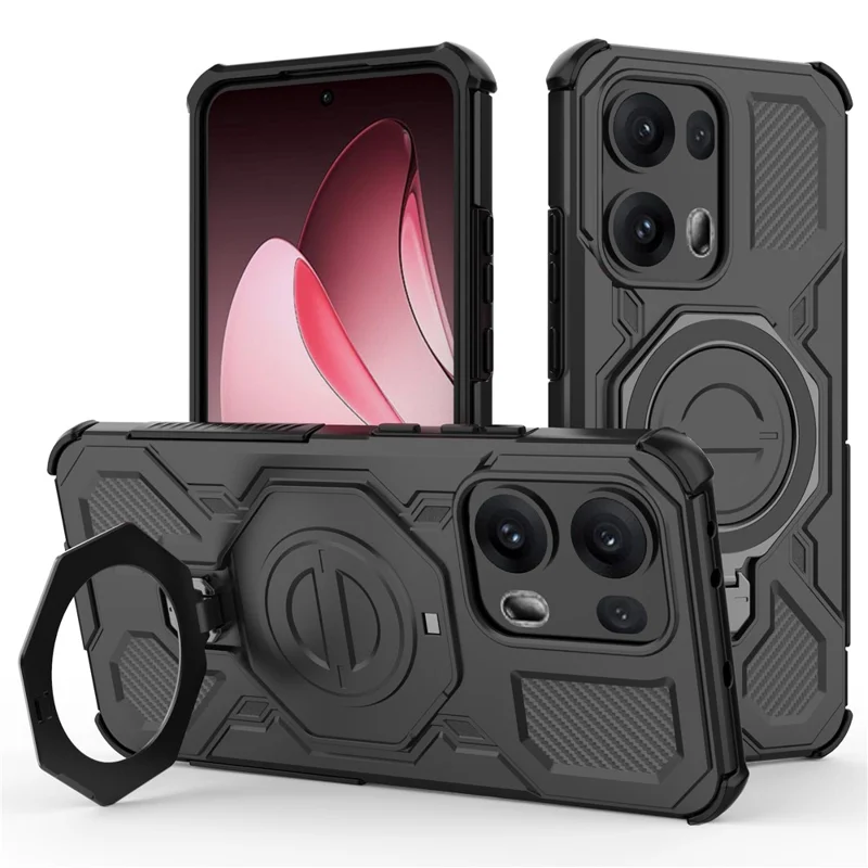 For Oppo Reno13 Pro 5G Magnetic Case Rotating Metal Kickstand PC + TPU Phone Back Cover - Pink-Cellmalls