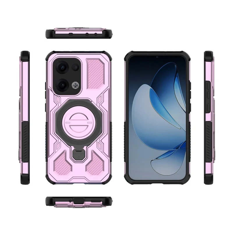 For Oppo Reno13 5G (Global) Magnetic Case Rotating Metal Kickstand PC + TPU Phone Back Cover - Pink-Cellmalls