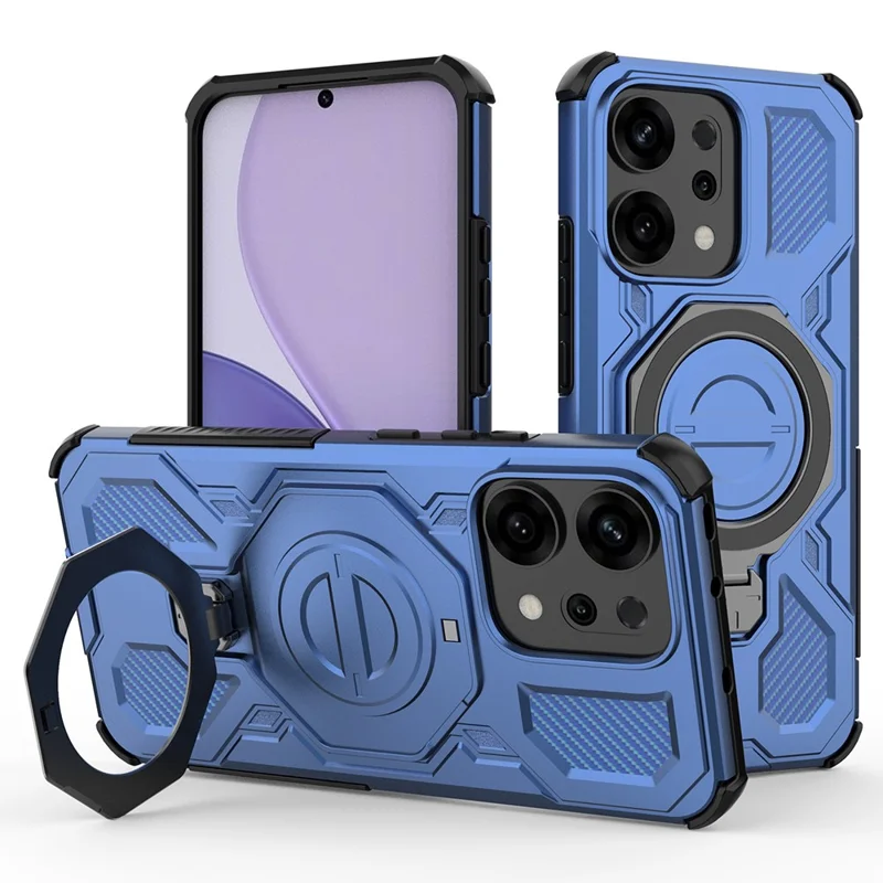 For Oppo Reno14 5G (Global) Magnetic Case Rotating Metal Kickstand PC + TPU Phone Back Cover - Black-Cellmalls