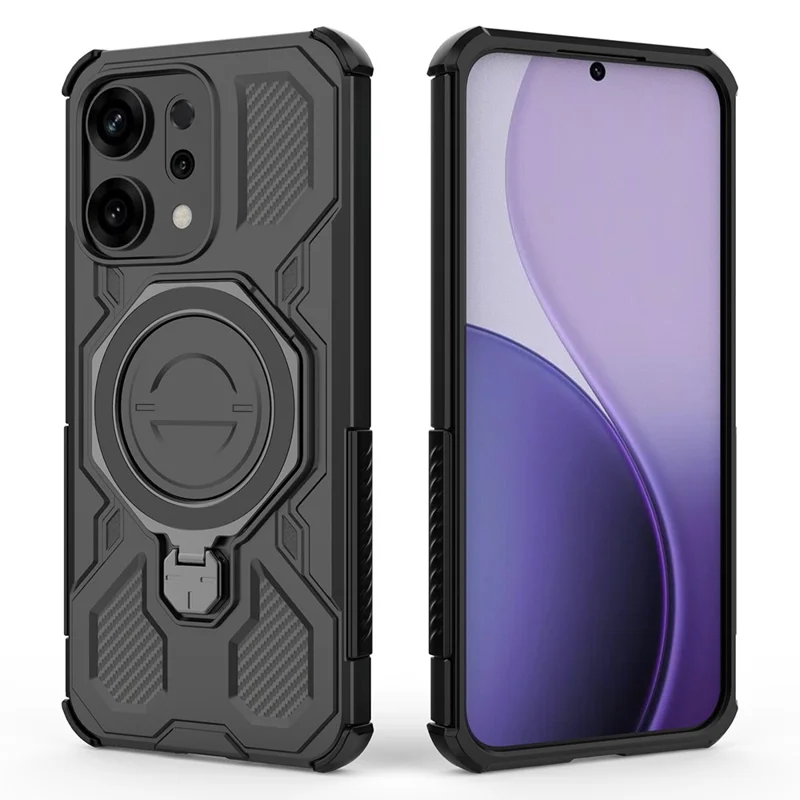 For Oppo Reno14 5G (Global) Magnetic Case Rotating Metal Kickstand PC + TPU Phone Back Cover - Black-Cellmalls