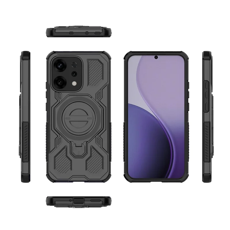 For Oppo Reno14 5G (Global) Magnetic Case Rotating Metal Kickstand PC + TPU Phone Back Cover - Black-Cellmalls