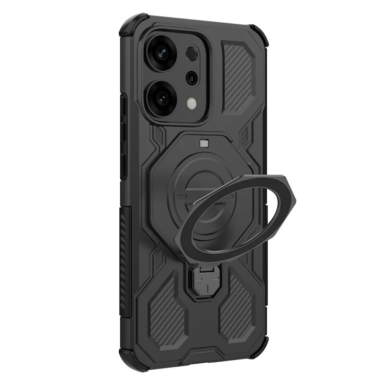 For Oppo Reno14 5G (Global) Magnetic Case Rotating Metal Kickstand PC + TPU Phone Back Cover - Black-Cellmalls