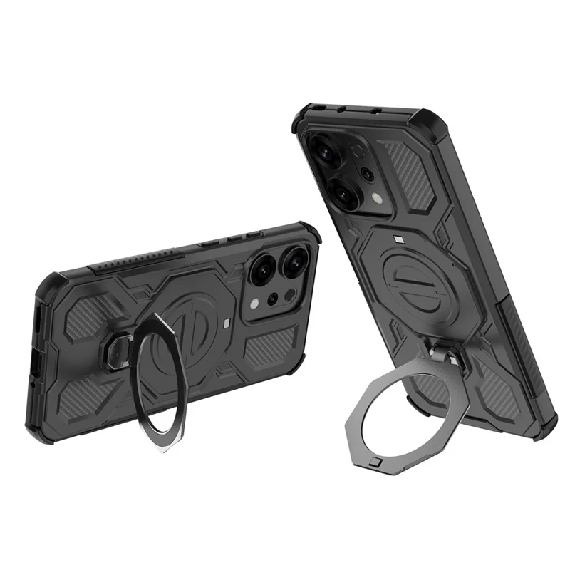 For Oppo Reno14 5G (Global) Magnetic Case Rotating Metal Kickstand PC + TPU Phone Back Cover - Black-Cellmalls