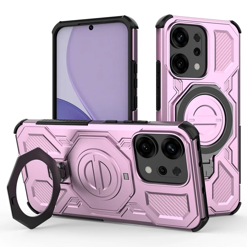 For Oppo Reno14 5G (Global) Magnetic Case Rotating Metal Kickstand PC + TPU Phone Back Cover - Black-Cellmalls