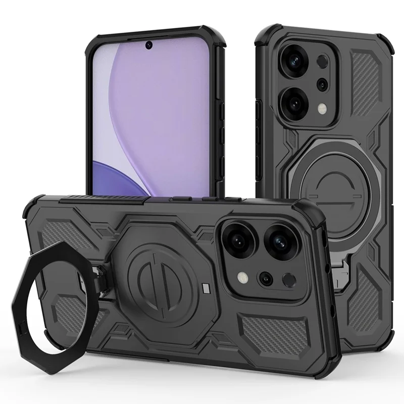 For Oppo Reno14 5G (Global) Magnetic Case Rotating Metal Kickstand PC + TPU Phone Back Cover - Black-Cellmalls