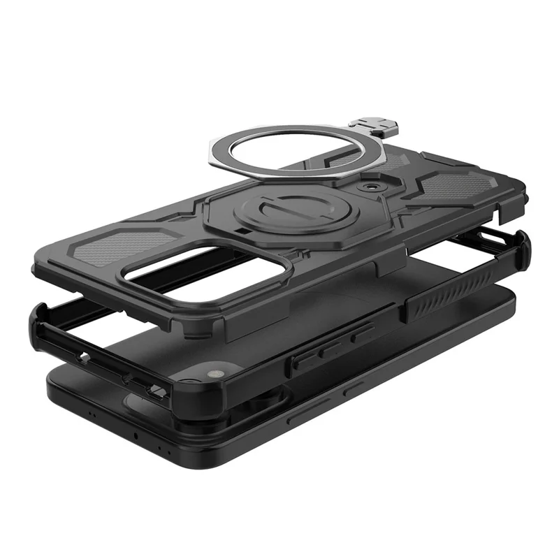 For Oppo Reno14 Pro 5G (Global) Magnetic Case Rotating Metal Kickstand PC + TPU Phone Back Cover - Black-Cellmalls