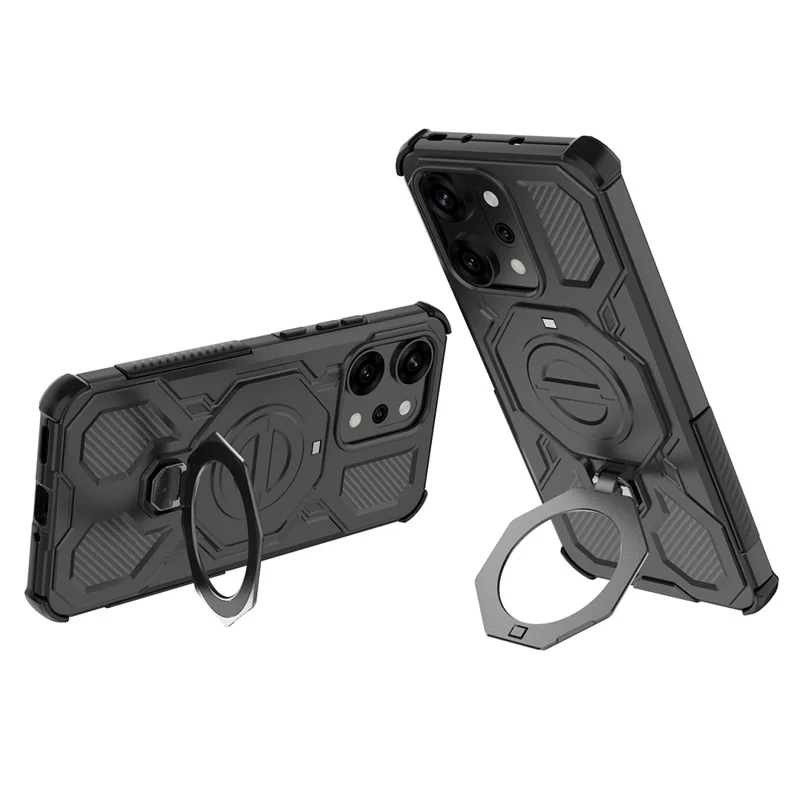 For Oppo Reno14 Pro 5G (Global) Magnetic Case Rotating Metal Kickstand PC + TPU Phone Back Cover - Black-Cellmalls