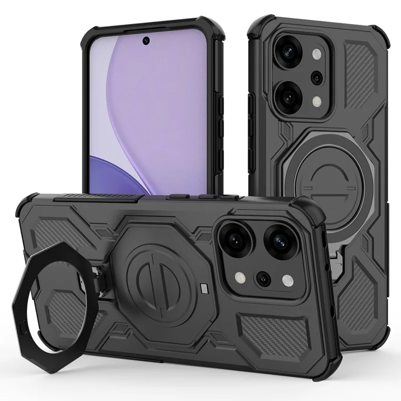 For Oppo Reno14 Pro 5G (Global) Magnetic Case Rotating Metal Kickstand PC + TPU Phone Back Cover - Black-Cellmalls