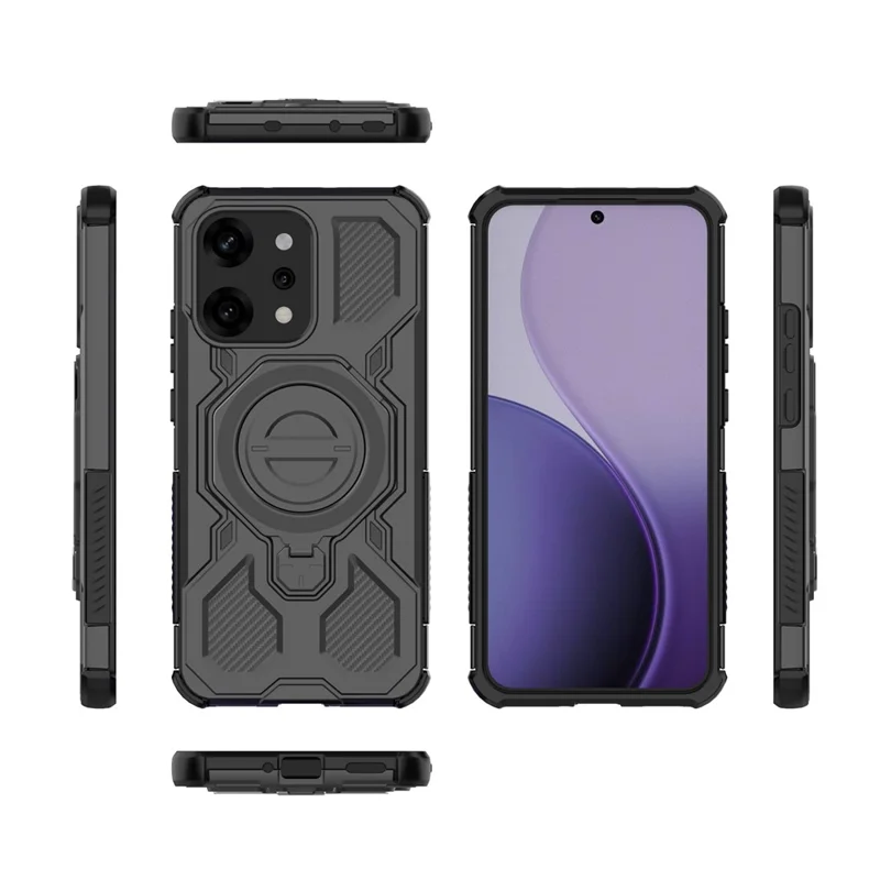 For Oppo Reno14 Pro 5G (Global) Magnetic Case Rotating Metal Kickstand PC + TPU Phone Back Cover - Black-Cellmalls
