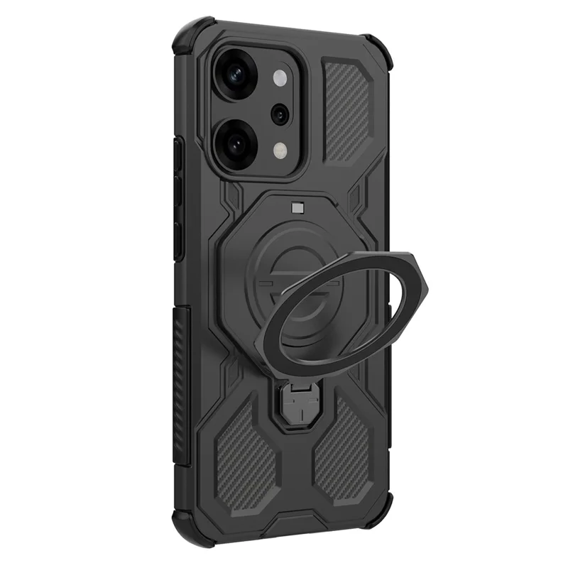 For Oppo Reno14 Pro 5G (Global) Magnetic Case Rotating Metal Kickstand PC + TPU Phone Back Cover - Black-Cellmalls