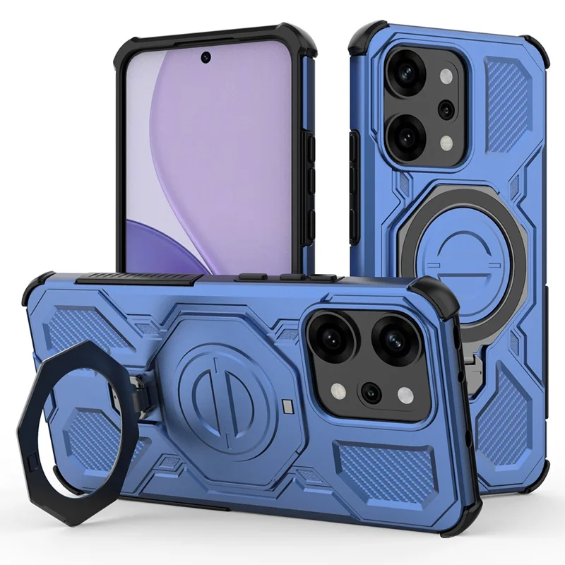 For Oppo Reno14 Pro 5G (Global) Magnetic Case Rotating Metal Kickstand PC + TPU Phone Back Cover - Black-Cellmalls