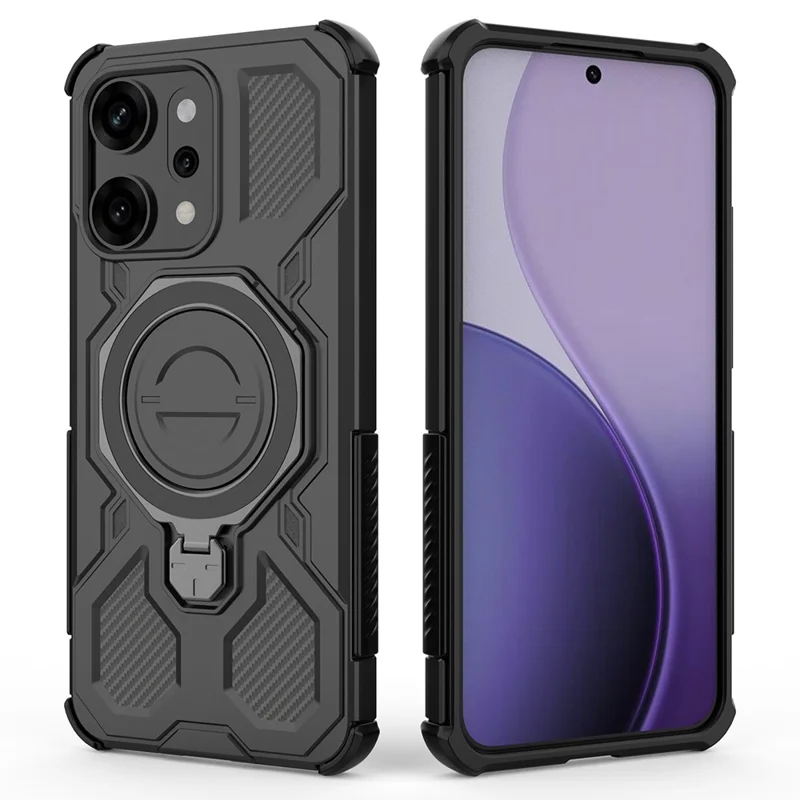 For Oppo Reno14 Pro 5G (Global) Magnetic Case Rotating Metal Kickstand PC + TPU Phone Back Cover - Black-Cellmalls