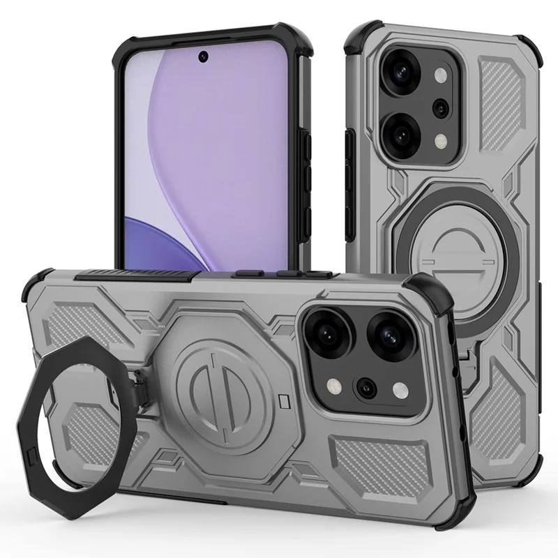 For Oppo Reno14 Pro 5G (Global) Magnetic Case Rotating Metal Kickstand PC + TPU Phone Back Cover - Black-Cellmalls