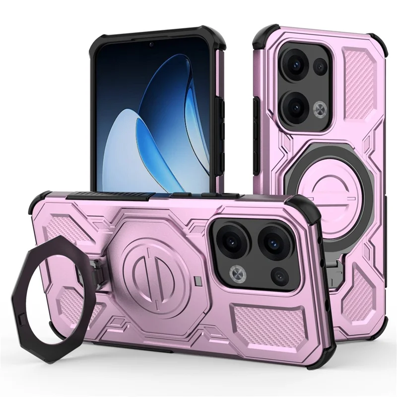For Oppo Reno13 5G (Global) Magnetic Case Rotating Metal Kickstand PC + TPU Phone Back Cover - Pink-Cellmalls
