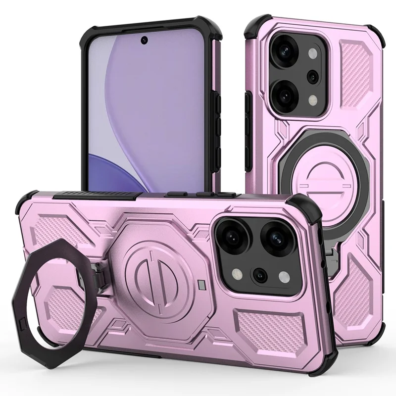 For Oppo Reno14 Pro 5G (Global) Magnetic Case Rotating Metal Kickstand PC + TPU Phone Back Cover - Black-Cellmalls