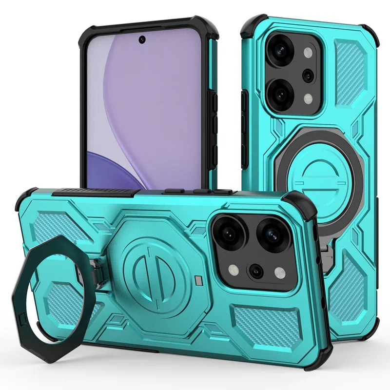 For Oppo Reno14 Pro 5G (Global) Magnetic Case Rotating Metal Kickstand PC + TPU Phone Back Cover - Black-Cellmalls