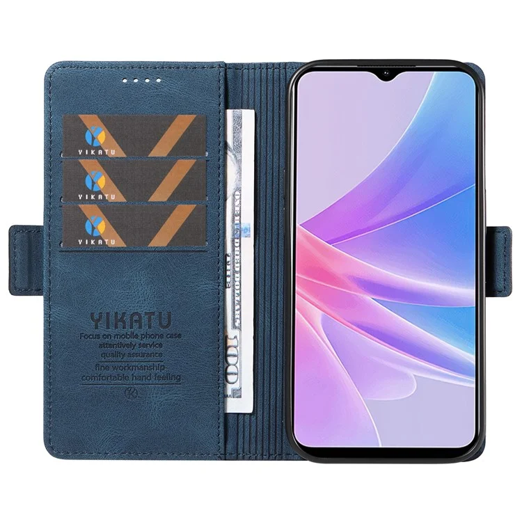 YIKATU YK-005 PU Leather Folio Cover for Oppo A58 5G / A78 5G , Skin-touch Wallet Stand Phone Case - Blue-Cellmalls