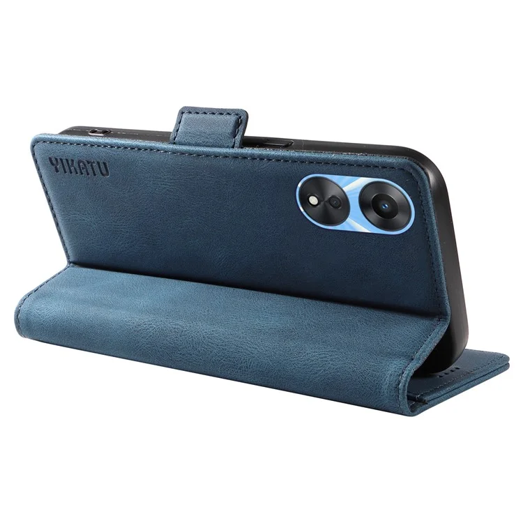 YIKATU YK-005 PU Leather Folio Cover for Oppo A58 5G / A78 5G , Skin-touch Wallet Stand Phone Case - Blue-Cellmalls