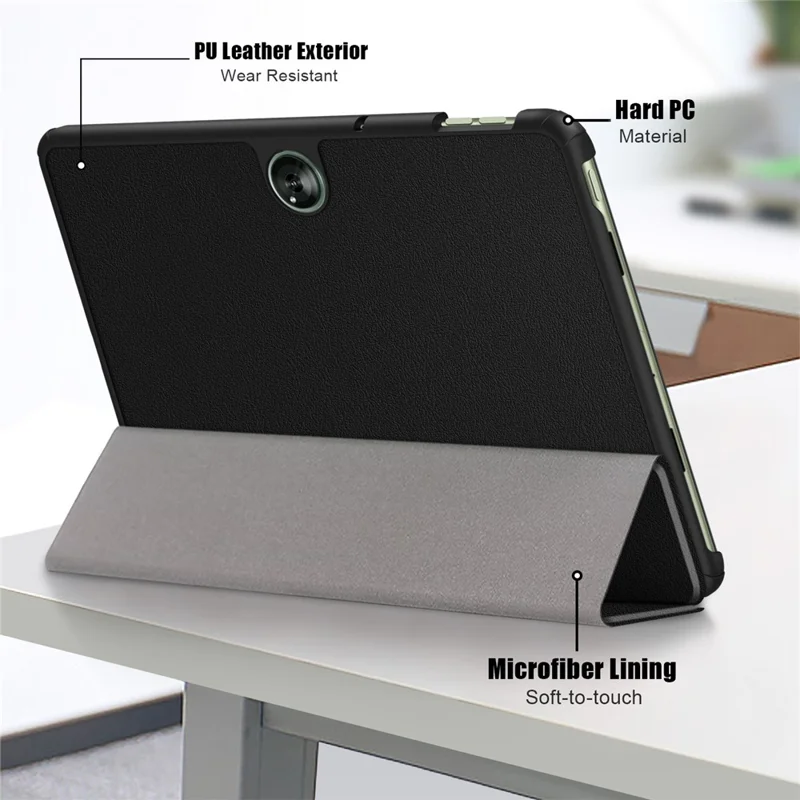 PU Leather Case for OnePlus Pad Go / Oppo Pad Air 2 / Pad Neo Trifold Stand Tablet Cover - Black-Cellmalls
