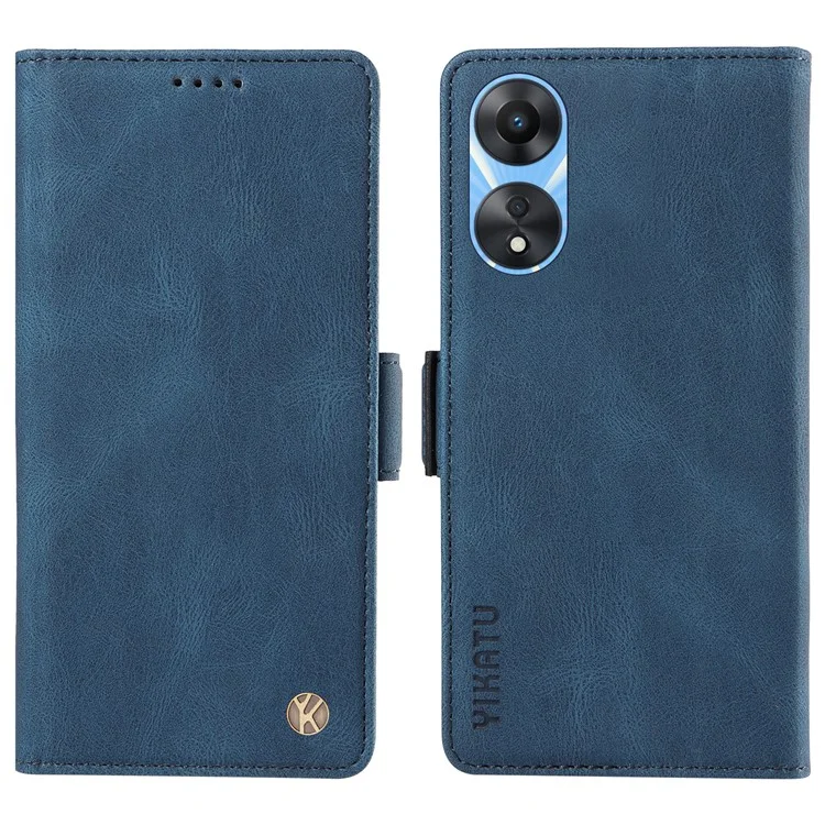 YIKATU YK-005 PU Leather Folio Cover for Oppo A58 5G / A78 5G , Skin-touch Wallet Stand Phone Case - Blue-Cellmalls