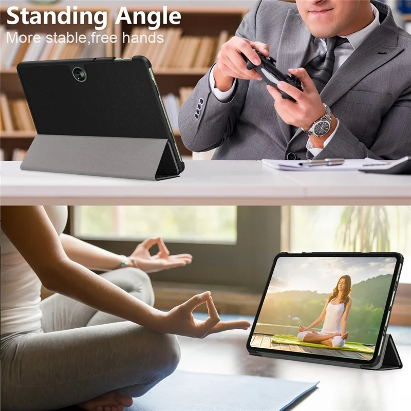 PU Leather Case for OnePlus Pad Go / Oppo Pad Air 2 / Pad Neo Trifold Stand Tablet Cover - Black-Cellmalls