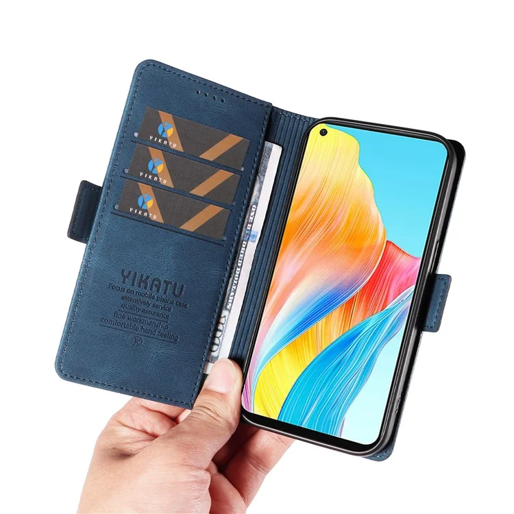 YIKATU YK-005 For Oppo A78 4G PU Leather Wallet Phone Case Skin-touch Stand Flip Cover - Blue-Cellmalls