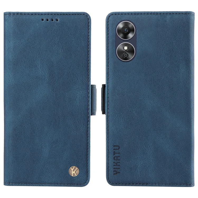 YIKATU YK-005 For Oppo A17 4G PU Leather Skin-touch Phone Case Wallet Stand Shockproof Cover - Blue-Cellmalls