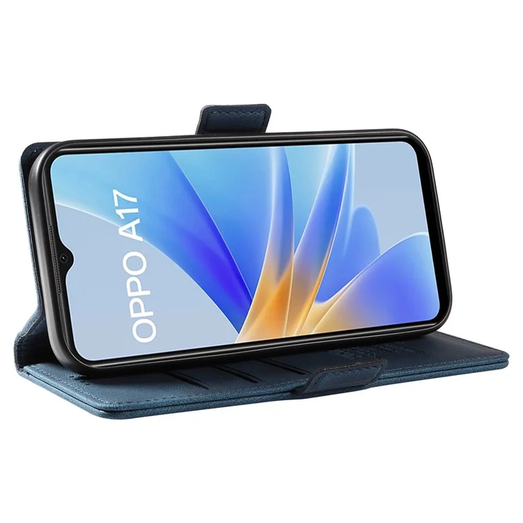 YIKATU YK-005 For Oppo A17 4G PU Leather Skin-touch Phone Case Wallet Stand Shockproof Cover - Blue-Cellmalls