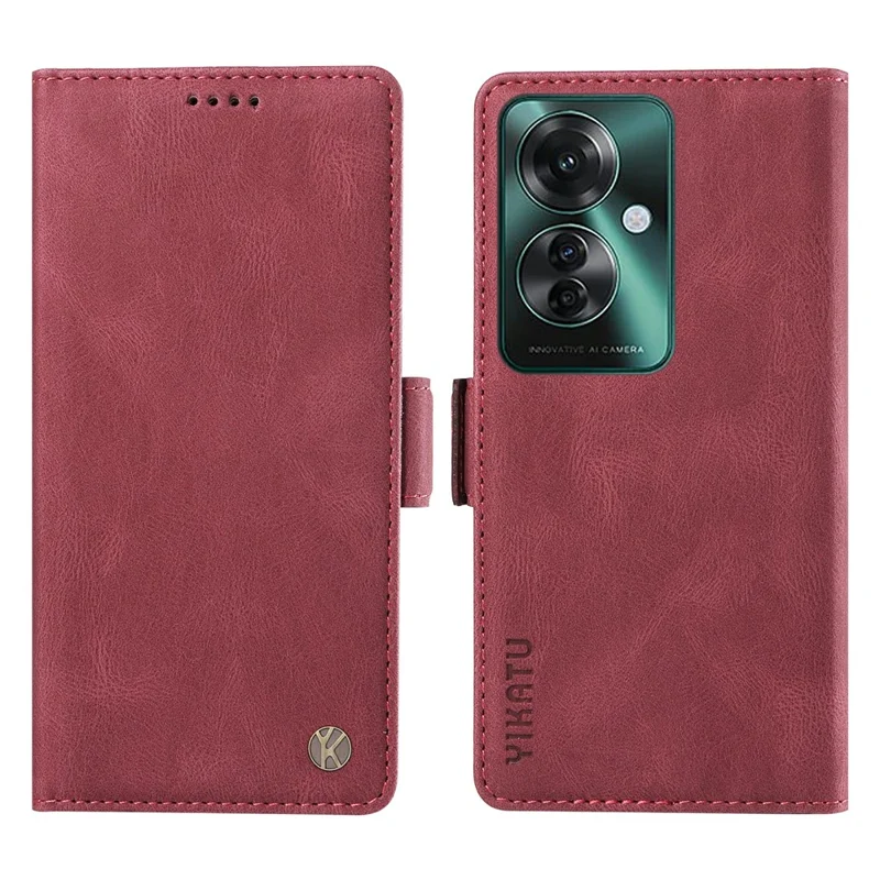 YIKATU YK-005 For Oppo Reno11 F 5G / F25 Pro 5G Leather Phone Case Stand Wallet Cover - Wine Red-Cellmalls