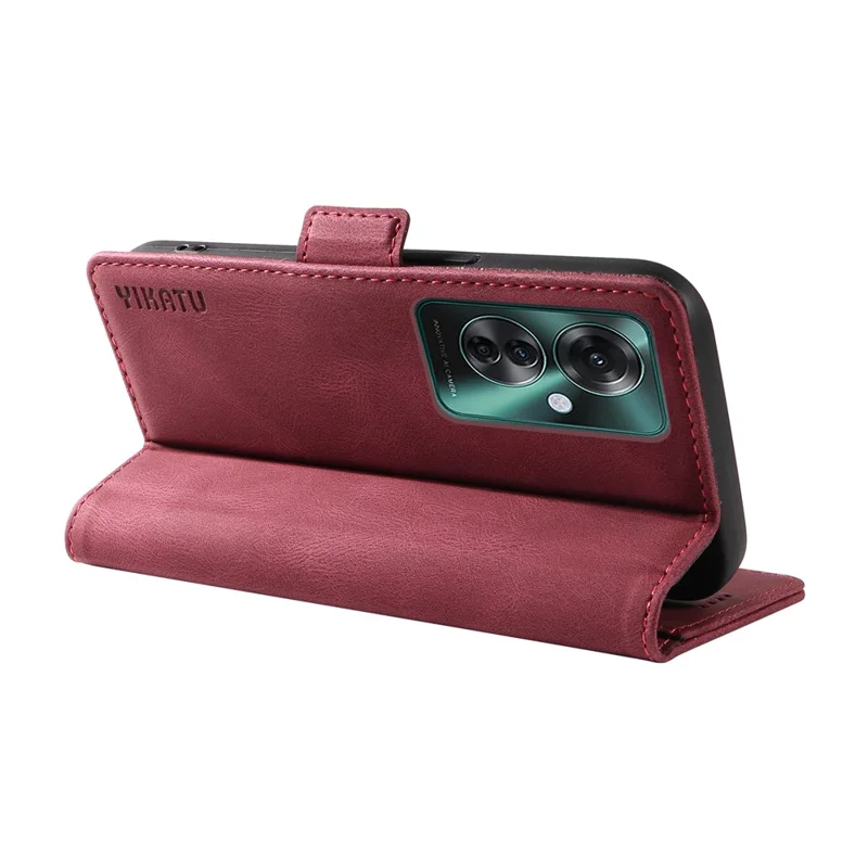 YIKATU YK-005 For Oppo Reno11 F 5G / F25 Pro 5G Leather Phone Case Stand Wallet Cover - Wine Red-Cellmalls
