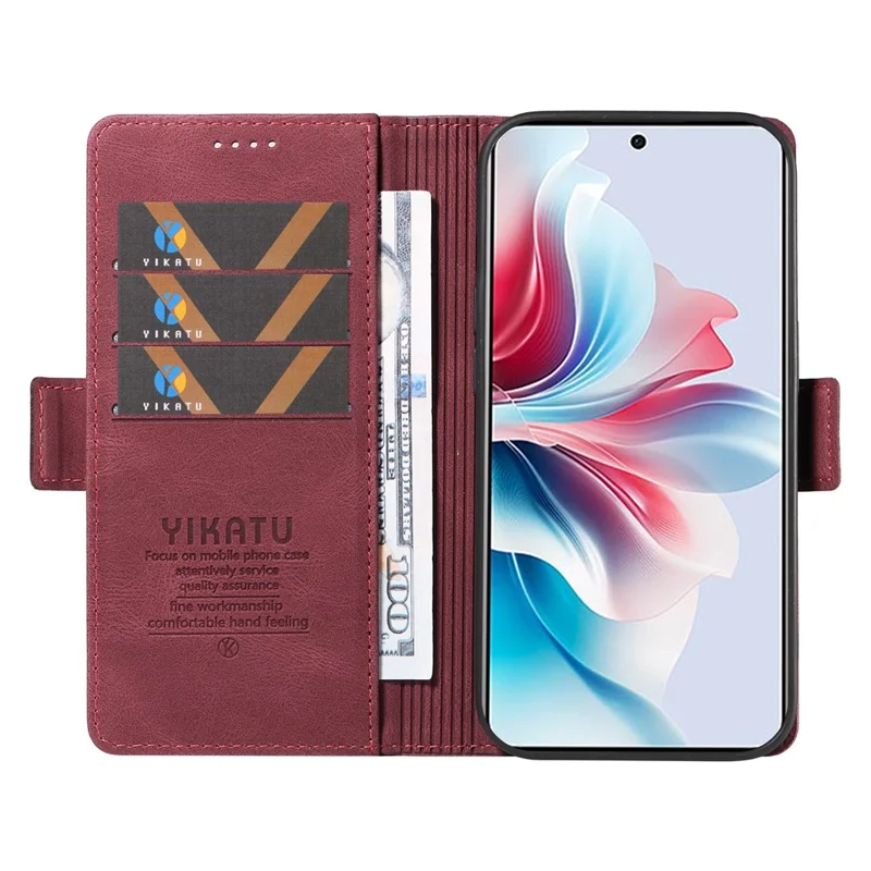 YIKATU YK-005 For Oppo Reno11 F 5G / F25 Pro 5G Leather Phone Case Stand Wallet Cover - Wine Red-Cellmalls