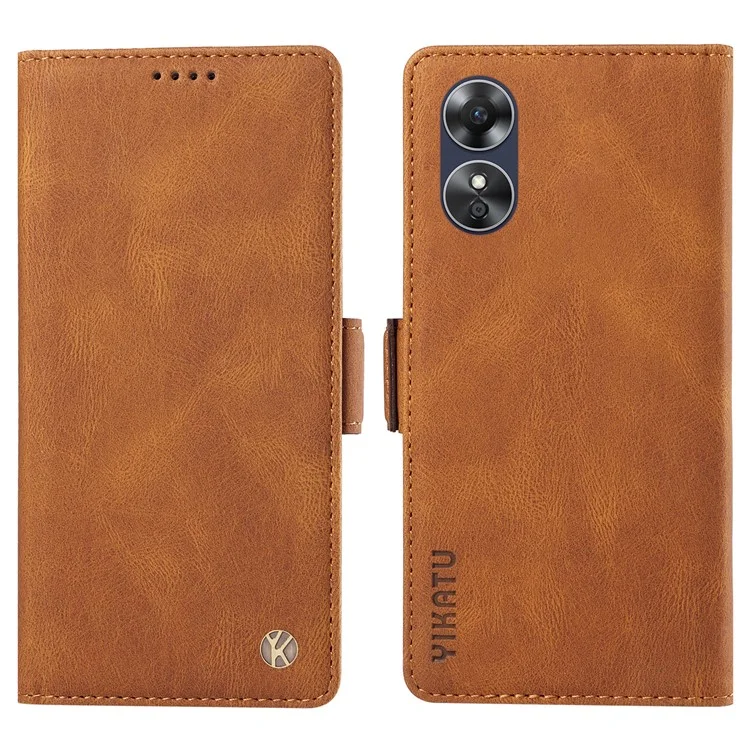 YIKATU YK-005 For Oppo A17 4G PU Leather Skin-touch Phone Case Wallet Stand Shockproof Cover - Blue-Cellmalls