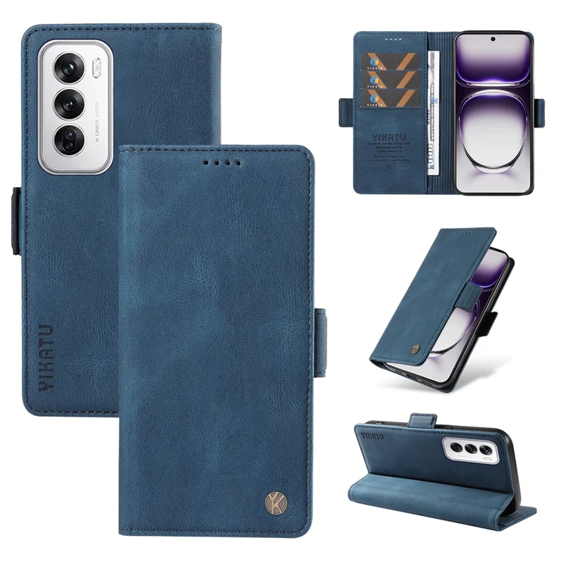 YIKATU YK-005 For Oppo Reno12 5G (Global) Leather Phone Case Side Magnetic Clasps - Blue-Cellmalls