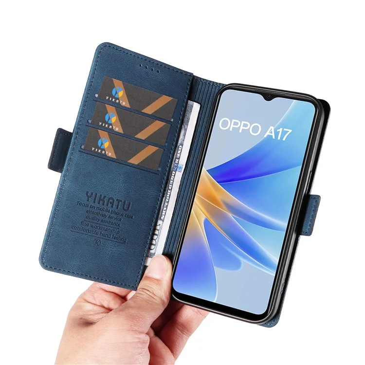 YIKATU YK-005 For Oppo A17 4G PU Leather Skin-touch Phone Case Wallet Stand Shockproof Cover - Blue-Cellmalls