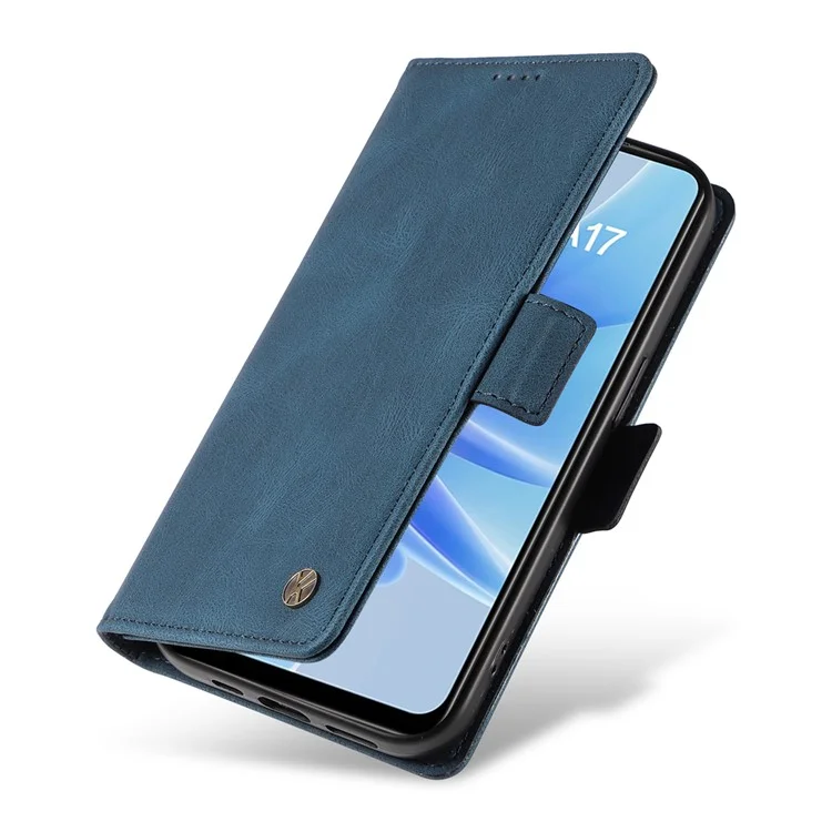 YIKATU YK-005 For Oppo A17 4G PU Leather Skin-touch Phone Case Wallet Stand Shockproof Cover - Blue-Cellmalls