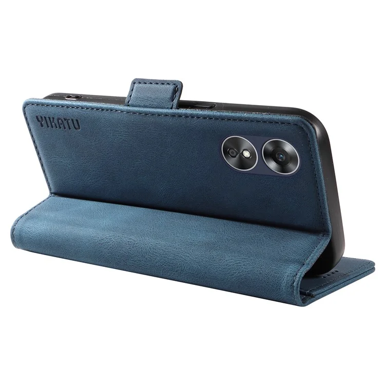 YIKATU YK-005 For Oppo A17 4G PU Leather Skin-touch Phone Case Wallet Stand Shockproof Cover - Blue-Cellmalls