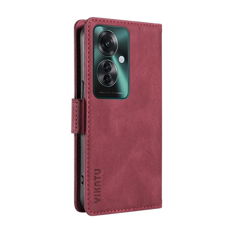 YIKATU YK-005 For Oppo Reno11 F 5G / F25 Pro 5G Leather Phone Case Stand Wallet Cover - Wine Red-Cellmalls