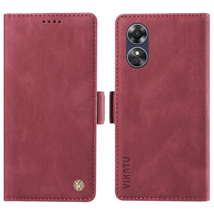 YIKATU YK-005 For Oppo A17 4G PU Leather Skin-touch Phone Case Wallet Stand Shockproof Cover - Blue-Cellmalls