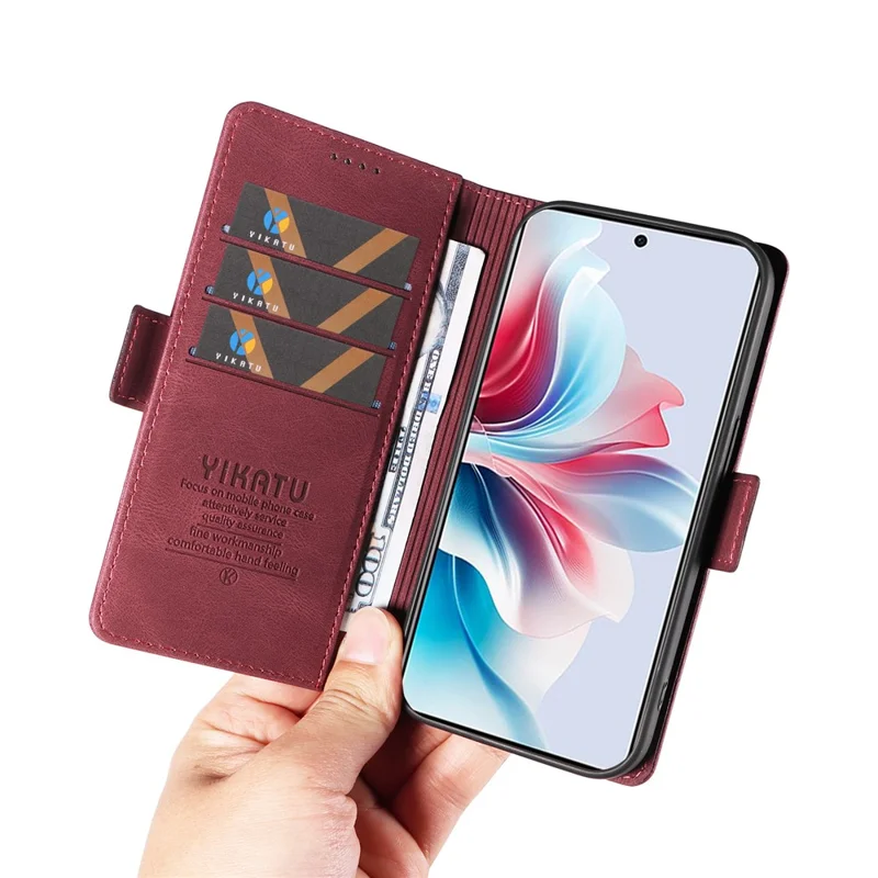 YIKATU YK-005 For Oppo Reno11 F 5G / F25 Pro 5G Leather Phone Case Stand Wallet Cover - Wine Red-Cellmalls