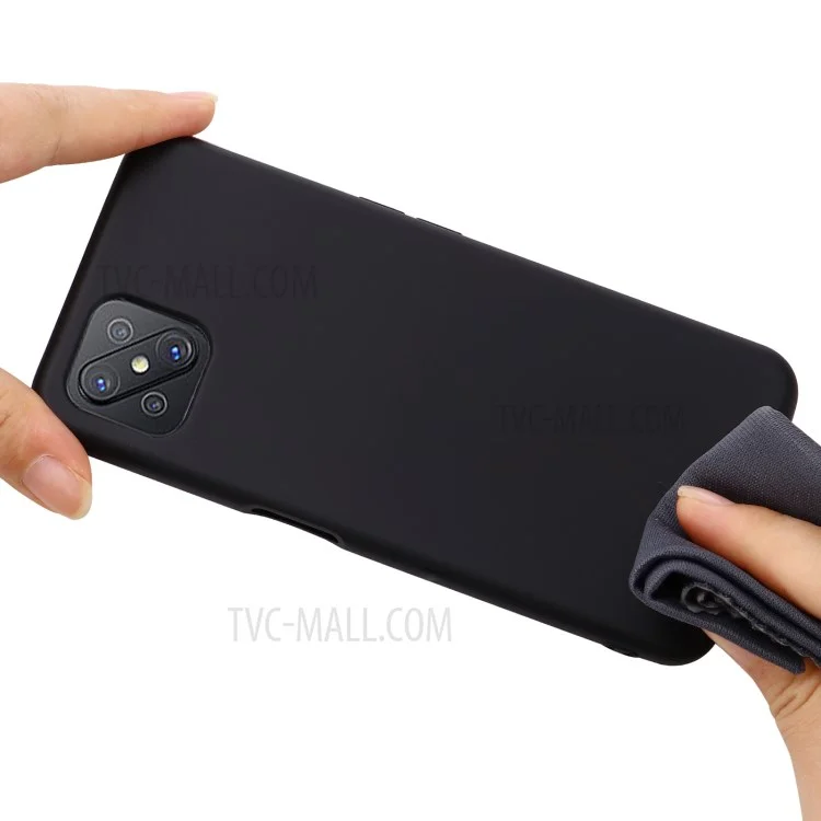 Liquid Silicone Cell Phone Cover with Strap for OPPO A92s - Black-Cellmalls