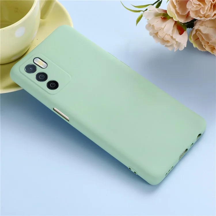 Microfiber Liner Shockproof Precise Cutout Solid Color Liquid Silicone Phone Case with Handy Strap for Oppo A16/A16S (Global) - Green-Cellmalls