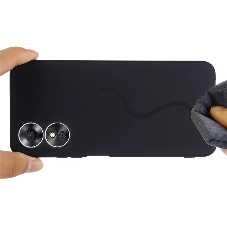 For Oppo A17 4G / A17k 4G Non-slip Liquid Silicone Phone Case Shockproof Back Cover with Strap - Black-Cellmalls